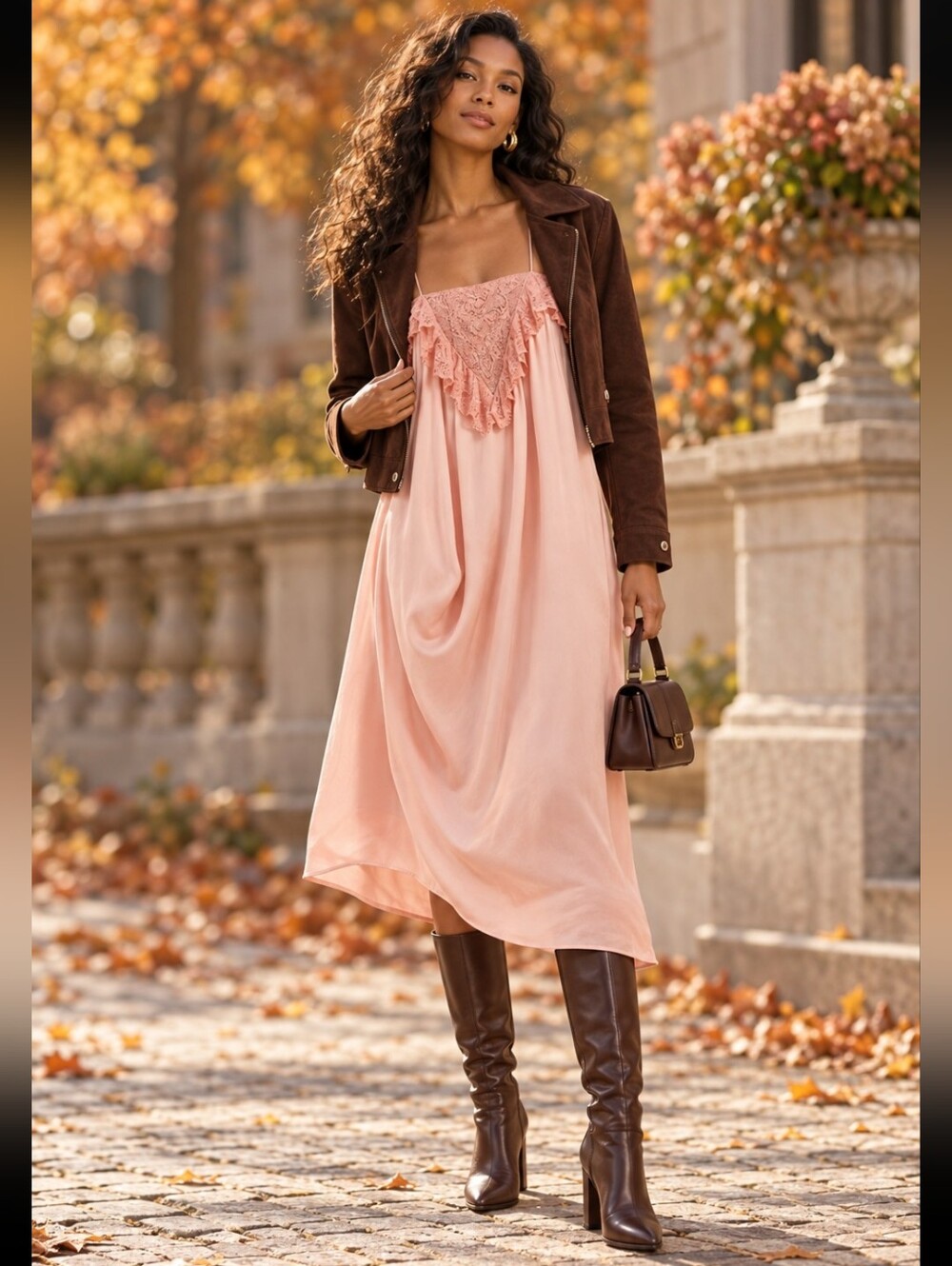 Free People Blush Pink Lace-Trim Satin Embellished  Dress